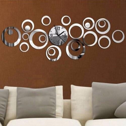 Creative Wall Clock 3D Stereo Acrylic Mirror Fashion Mirror Wall Sticker Clock DIY Circle Combination Decorative Clock