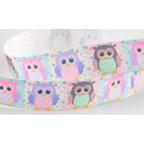 100% polyester cute three kind of owls designs 7/8" 22 mm width printed grosgrain ribbons for gifts clothing decoration