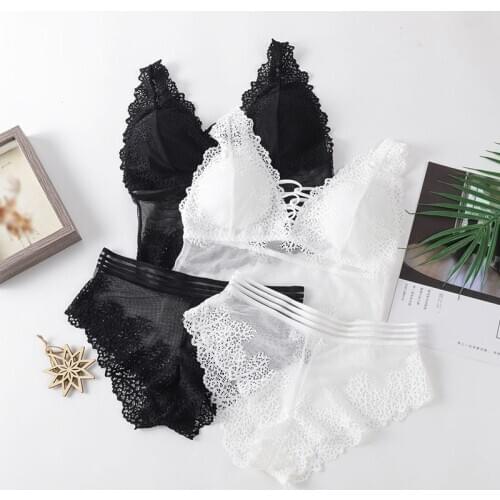 Fashion Female Bra Sexy Lace Bra & Brief Sets Women Gather Bra Panties Underwear Set