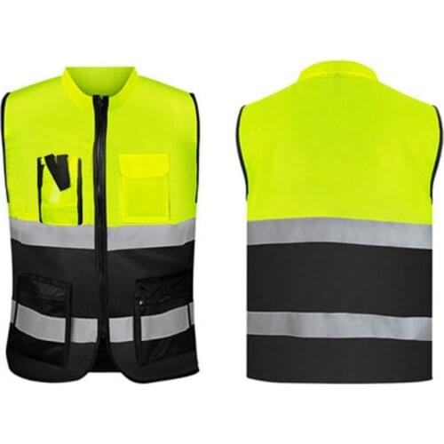 N0HF Multi-pockets High Visibility Zipper Front Safety Vest with Reflective Strips