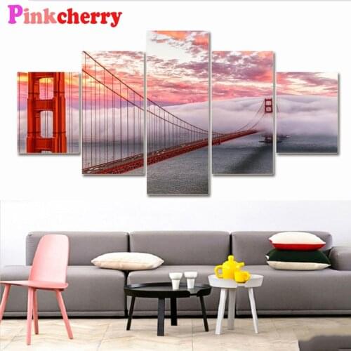 5Pcs set 5D DIY Diamond Painting Full Square Drill Golden Gate Bridge San Francisco USA Sea Embroidery Cross Stitch Mosaic Kit
