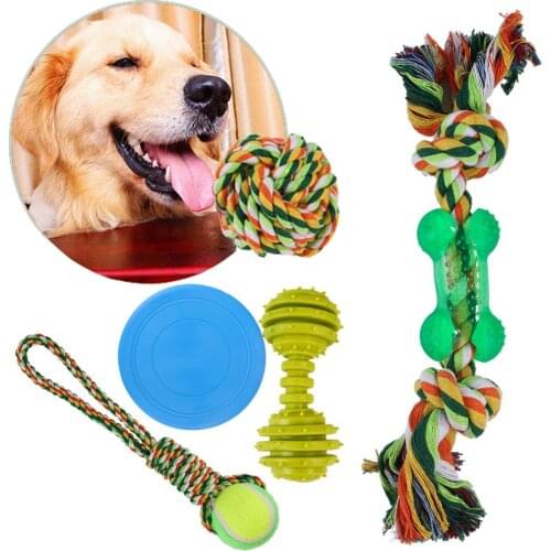 Toys Set Dog Pet Interactive Cotton Rope Ball Screaming Rubber Chicken Squeaky Rooster Squeeze Puppy Cat Sound Plush Flying Disc
