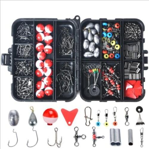 263pcs/box Fishing Accessories Kit Including Fishing Hooks Beads Float Swivels Snap Sinker Weight Sea Fishing Tackle Box Set