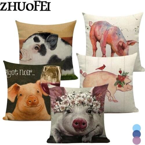 Lovely Pet Pig Printed Cushion Cover 45x45cm Farmhouse Living Room Decoration Throw Pillow Covers 1Piece Cute Animal Pillowcase