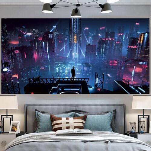 Skyscraper bedroom tapestry vintage railway wall blanket tenture murale boho room decor