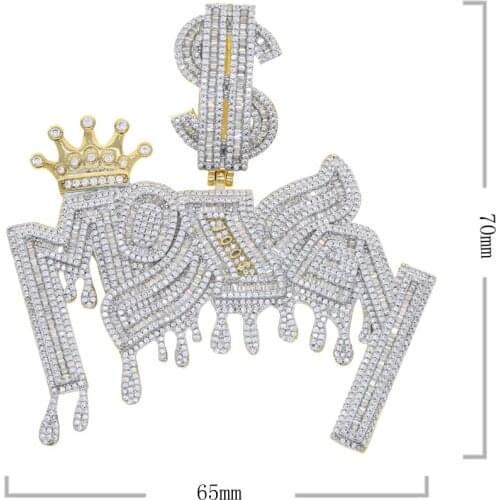 2021 NEW Iced Out sparking bling cz Paved MONEY Letters pendant men boy Crown Dollar Sign Charm fashion necklace hip hop jewelry
