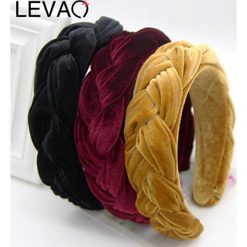 Levao Wide Velvet Headband Head Bezel Hair Accessories for Women Handmade Braided Hair Hoop Gold Thick Headbands Girls Headwear