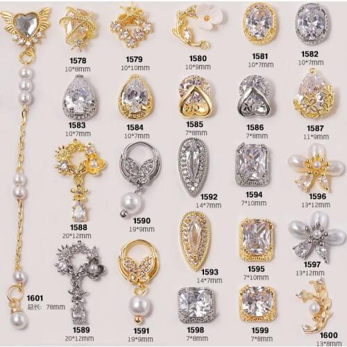 2pcs Charm Zircon 3D Nail Art Decorations Luxury Shiny Pearl Diamonds Crystal Alloy Jewelry Manicure Design Accessories