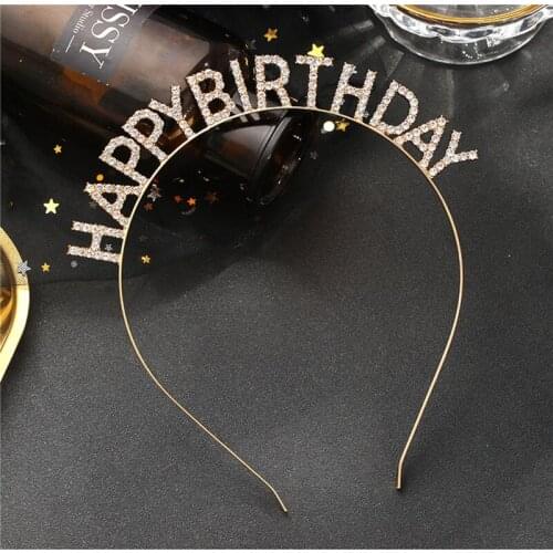 Wholesale Rhinestone Letters Happy Birthday Headbands Metal Tiaras and Crowns Hair Jewelry Head Ornaments for Girls