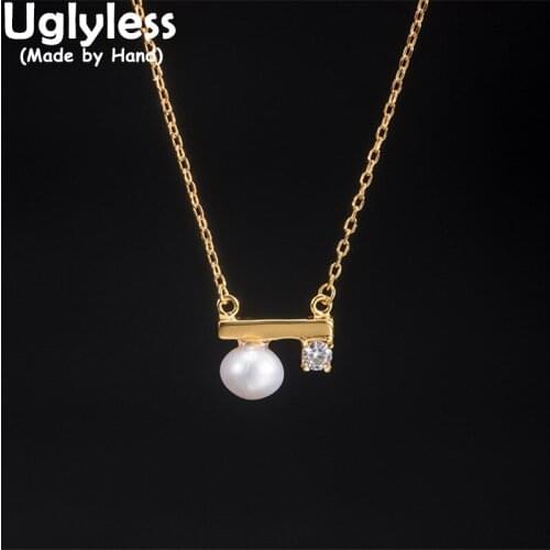 Uglyless Natural Pearls Chokers Necklaces for Women Elegant Pearls Square Zircons Crystals Pendants Necklaces 925 Silver +Chains