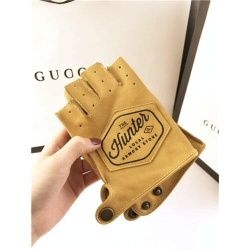 Spring Summer Half-finger Retro Gloves Motorbike Cowhide Vintage Gloves Driving Mens/Women Racing Bike Knight Leather Motorcycle