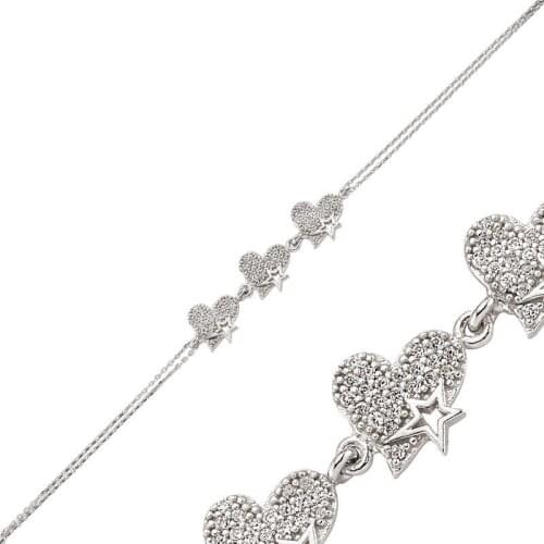 Silver Three Heart Women Bracelet