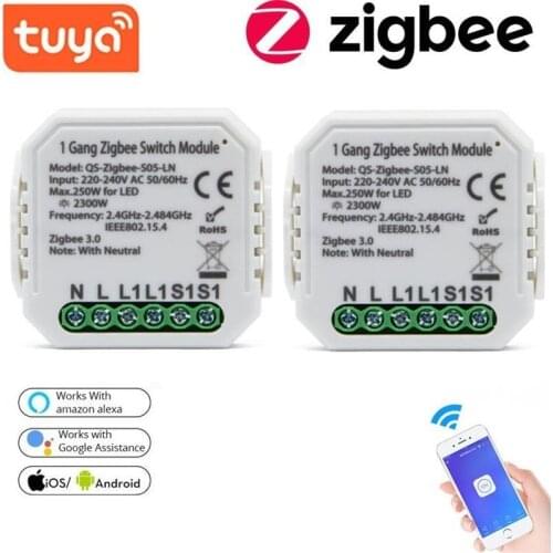 Tuya Zigbee Smart Switch Module Wireless Switch EU 220V 1 Way No /With Neutral Breaker Smart Life APP Control With Google Home
