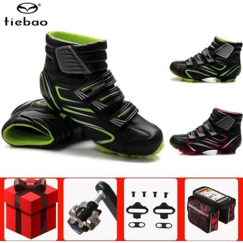 TIEBAO Cycling Shoes Winter SPD pedal set sapatilha ciclismo mtb sneakers Men Cycle Self-locking mountain bike Bicycle Boot