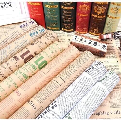 5Pcs/Set 50*70cm Vintage Kraft Wrapping Paper Bouquet Packaging English Newspaper Flower Wrapping Paper DIY Material