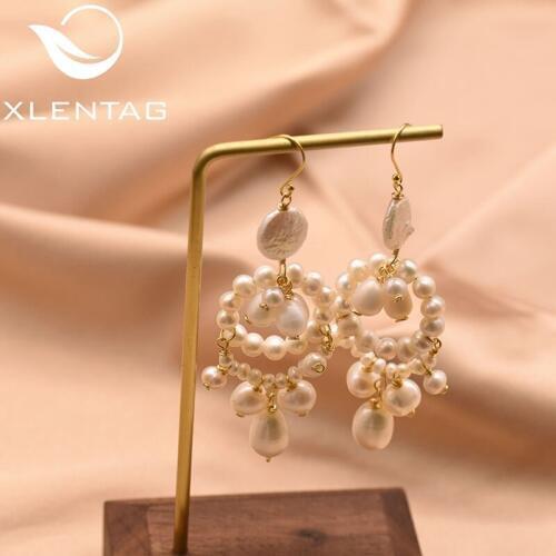 XlentAg Original Handmade Design Natural Fresh Water Pearl Earrings For Women Girl Wedding Engagement Fine Jewelry Aretes GE0842