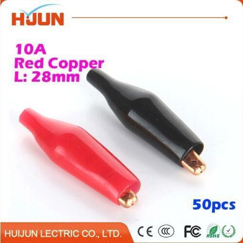 50pcs 10A 28mm Mini Red Copper Alligator Clip Cable Wire Battery Crocodile Clips Electrical Clamp Tester Probe Car Double-ended
