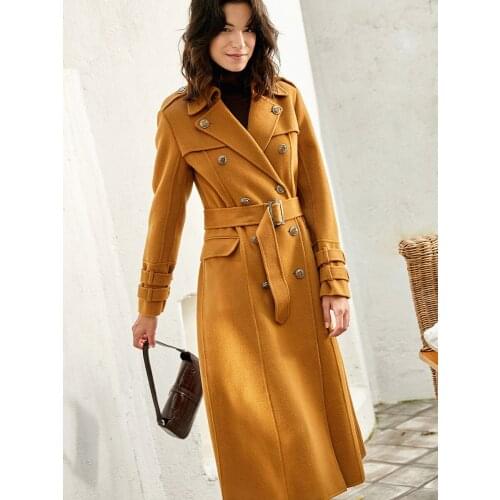 Winter new 19 double row button shoulder badge style long slim double-sided cashmere wool coat womens coat