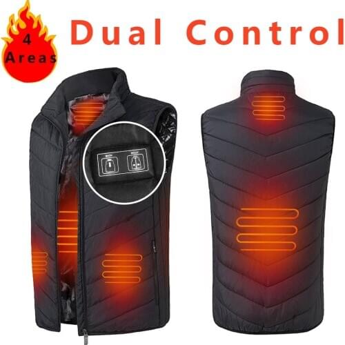 Winter Smart Heated Vest Man Woman USB Electric Dual Control Waistcoat Cotton Warm Thermal Outdoor Hiking Fishing Jacket Gilet