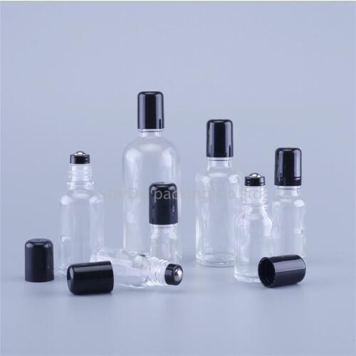 12pcs/lot Refillable 100ml 50ml 30ml 20ml 15ml 10ml 5ml Transparent Clear Glass Roll-on Bottles with Metal Roller Balls
