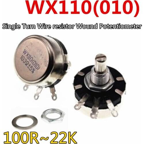 2pcs WX110 WX010 6mm Round Metal Shaft Single Turn Wire resistor Wound Potentiometer 100R 1k 2.2k 3.3k 4.7K 5.6k 6.8k 10k 22k
