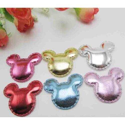 3.7cm 60pcs/lot shiny PU micky diy Padded Applique For Children cloth Headdress Accessories free shipping
