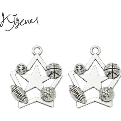 4pcs Antique Silver Plated Basketball Soccer Star Charm Pendant fit Bracelet Necklace Jewelry DIY Making Accessories 30x24mm