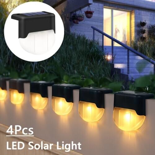 4Pcs Waterproof Solar LED Fence Light Garden Stair Pathway Wall Step Decorative Night Lamp