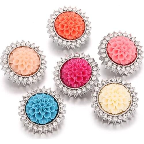 6pcs/lot New Mixed 18mm Metal Snap Buttons Jewelry Rhinestone Flower Vintage Snap Jewelry Charms for DIY Snaps Bracelet Jewelry