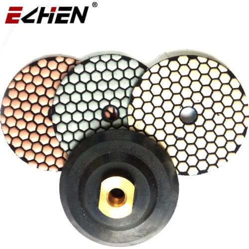7pcs/set 4 inches Diamond Dry Polishing Pad With 1 Rubber Backer Pad 100mm Sanding Disc Polishing Granite Marble