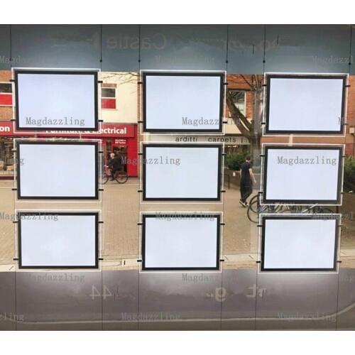 9PCS Acrylic Frameless Magnetic Open LED Window Display Panels A3 Landscape Hanging Light Pocket for Real Estate Agent Office