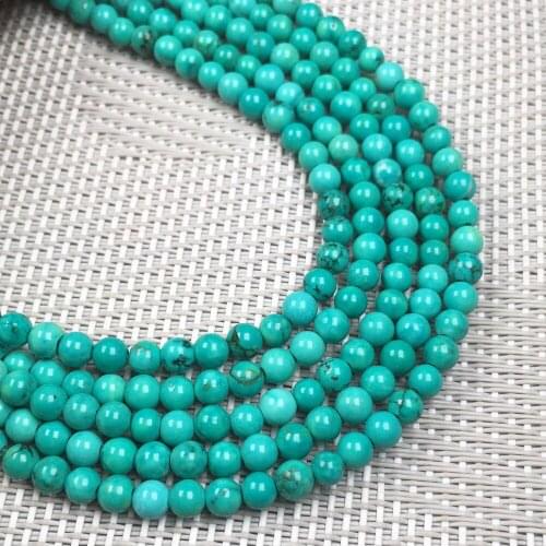 Natural Stone Beads Round Turquoise Punch Loose beads for Jewelry Making DIY Bracelet Necklace Ring Accessory Length 38cm