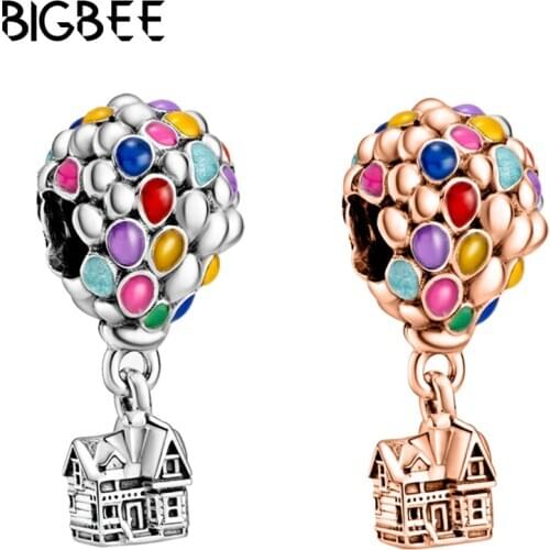 Fine Hot air balloon house Beads Princess castle Pendant Fit Original Pan Charms Bracelet Women Jewelry Pulseira Accessories DIY