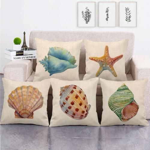 Home Decor Ocean Style Throw Pillows Conch Shell Print Cushion Cover Linen Pillow Cover Living Room Bedroom Chair Car Pillowcase
