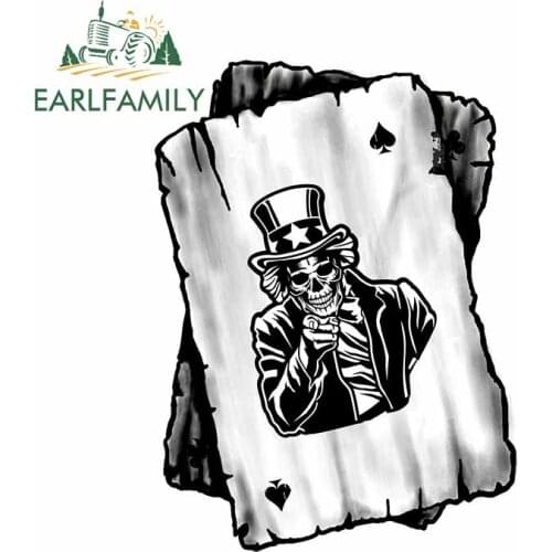 EARLFAMILY 13cm x 9.8cm B&W Ace Playing Cards with Old School Your Country Needs You Skull Motif Vinyl Car Sticker