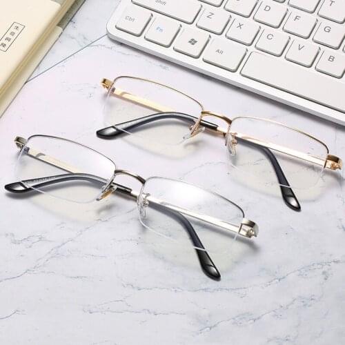 Elbru Business Half Frame Myopia Glasses Anti-blue Light Metal Glasses Simplicity Ultra Light Comfortable Myopia Glasses