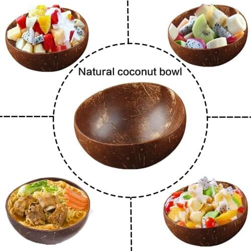 Natural Coconut Bowl Tablespoon Single Set - Fruit Salad Noodle Rice Bowl Wooden Fruit Bowl Handicraft Decoration