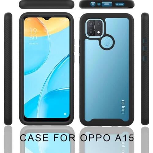 Hybrid Rugged Armor PC + TPU Shockproof Case For OPPO A15 OppoA15 Soft Frame Transparent Acrylic Hard Back Cover Oppo A15