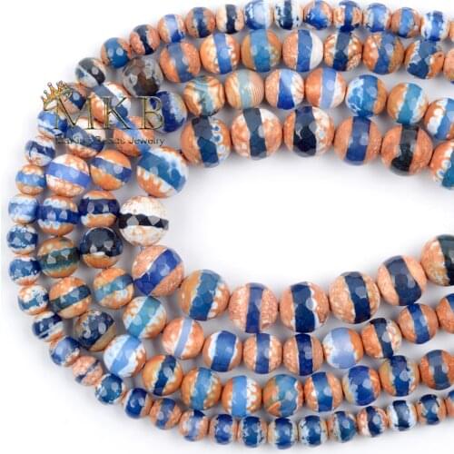 6 8 10mm Faceted Tibetan Dzi Agates Onyx Natural Stone Beads For Jewelry Making Diy Bracelet Necklace Accessories 15" Wholesale