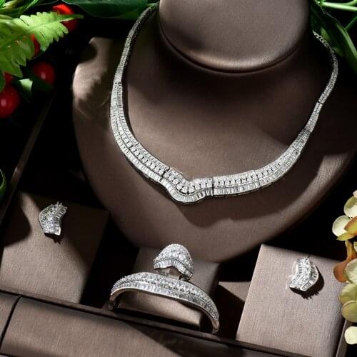 HIBRIDE Vintage Zircon Wedding Jewelry Sets Geometric Design Dubai Gold Jewelry Set for Women boucle d'oreille femme 2020 N-911