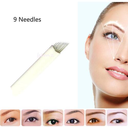 Tattoo needles 50pieces 9 pin Sterilized Stainless Steel 3D tattoo Embroidery Eyebrow Permanent Makeup Needles Blade Hot Sale