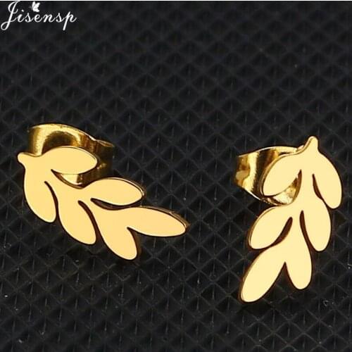 Jisensp Korean New fashion Jewelry Personality Leaves Stud Earrings Bohemian Stainless Steel Earrings Female Elegant Earrings
