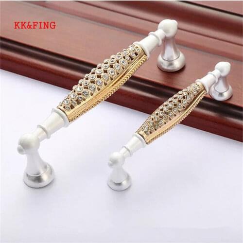 KK&FING Luxury Cabinet Door Handles With Diamond Zinc Alloy Handle Cabinet Drawer Knobs European Wardrobe Furniture Pulls