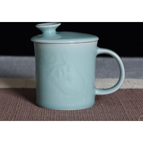 Coffee Mugs Teacups 10oz Porcelain Cup with Lid and Strainer Chinese Style Ceramic Drinkware Microwave and Dishwasher Safe