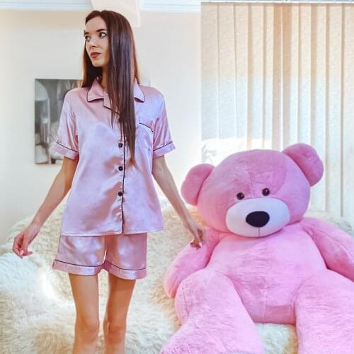 2 Pieces Faux Silk Satin Pajamas Set Autumn Women Sleepwear Soft and Silky Long Sleeve Nightgown for Female Ladies Pyjamas
