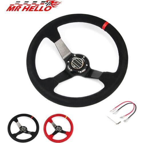 Hot 4inch 350mm SPC Deep Corn Drifting Suede Leather Steering Wheel / Universal Car Auto Racing Steering wheels 2/Colors