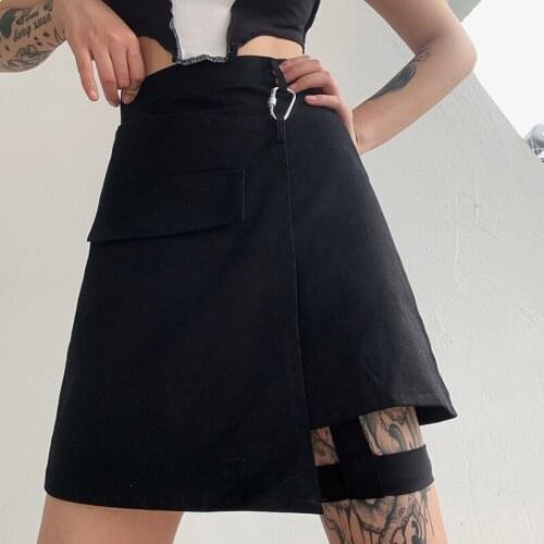 Fashion Solid Color A-Line Skirt High Waist Ladies Stylish Chic Thigh Bandage Simple Irregular Hem Summer Wild Mini Skirt