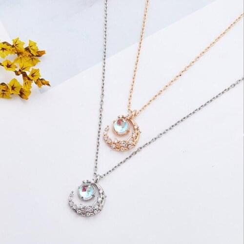 Prevent Allergy Fashion Crystal Moon Opal Round Charm Necklace For Women Choker Collares Wedding Party Jewelry Ladies Necklace