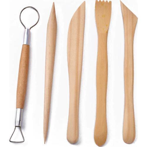 5Pcs/set Clay Sculpting Kit Wooden Ceramic Supplies Professional Double Side Clay Pottery Wax Modeling Sculpture Carving Tools