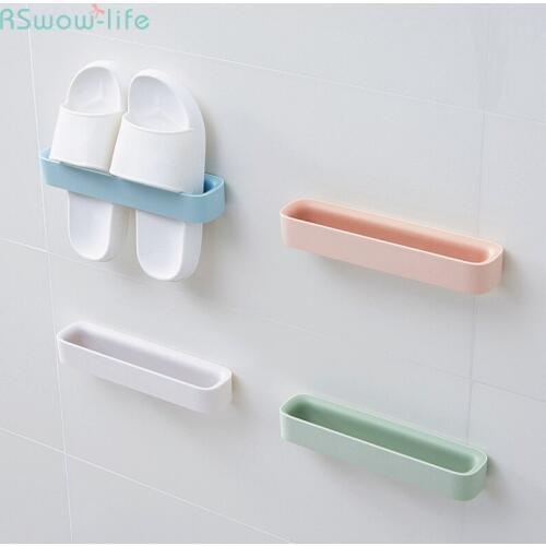 Nordic Style Bathroom Slipper Rack Plastic PP Wall-Mounted Bathroom Wall Shoe Bracket Hole-Free Shoes Organizers Storages Shelf